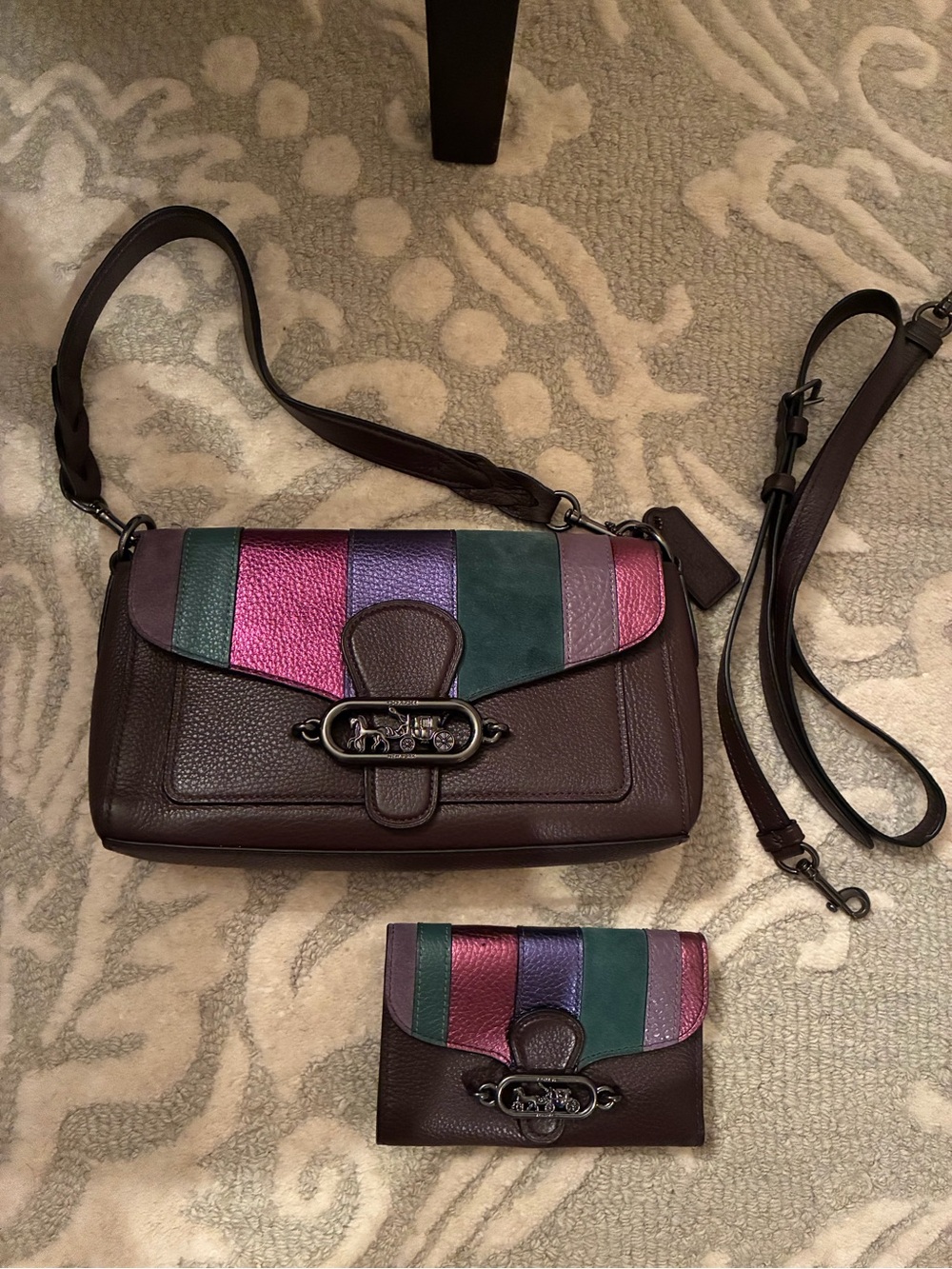 Women’s Coach Multi-Color Leather Shoulder Bag and Wallet Set